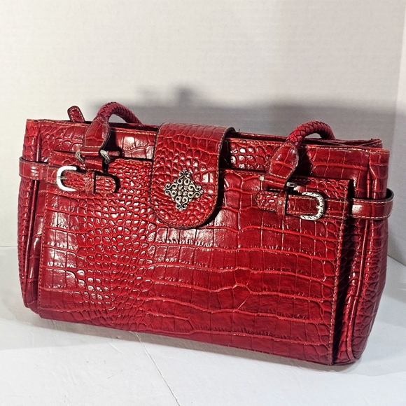 unbranded Handbags - Western Accent Shoulder Bag Purse Red Faux Leather Alligator/Crocodile GUC